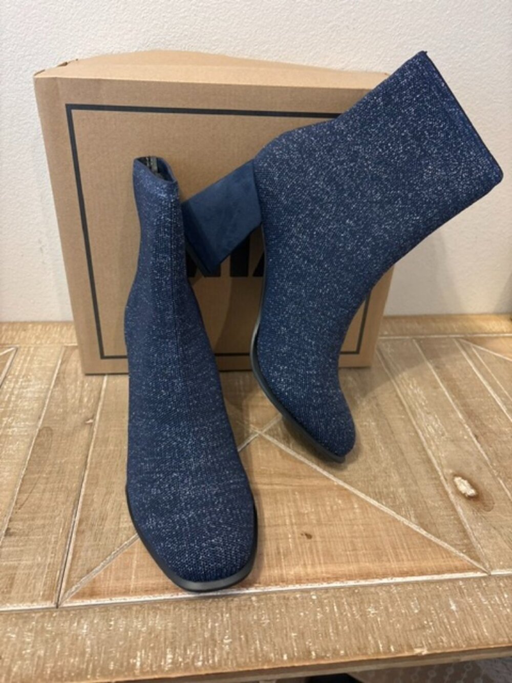 NEW MIA Piana Knit Ankle Boots Navy Women Sizes 8.5 & 9